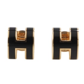 Hermes Hermès Mini Pop Ash H Stud Earrings, Gold-Plated and Lacquered, Pink Gold, for Women
