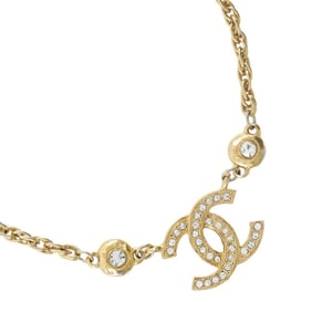 CHANEL COCO Mark Necklace, Gold Plated with Rhinestones, Approx. 29.5g, Women's