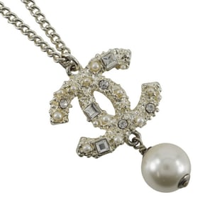 CHANEL COCO Mark Necklace, Rhinestone, Pearl, and Metal, Approx. 17.3g, Women's