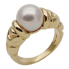 BVLGARI Women's Ring, 750YG Yellow Gold with Pearl, Passo Doppio, Size 12