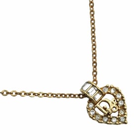 Christian Dior Heart Necklace, Gold-Plated with Rhinestones, Approximately 6.1g, Logo Heart,