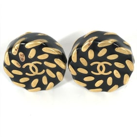 CHANEL 97A Vintage CC Coco Mark Round Earrings GP Women's Gold