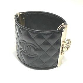 CHANEL CC Coco Mark Matelasse B17P Accessory Bangle Leather Women's Black