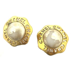 CHANEL CC Coco Mark Faux Pearl Vintage Earrings GP Women's Gold