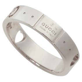 Like new Gucci 3.2g Icon Ring in 18K White Gold, size 7.5, featuring an Interlocking G and Heart.