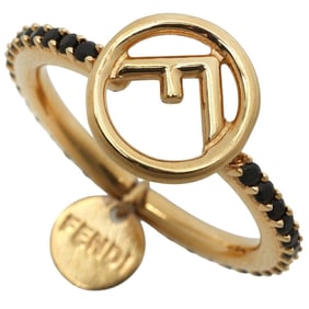 FENDI F Is Ring, GP Black Stone, Size 12,