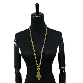 CHANEL Vintage 94P Engraved Coco Mark Necklace Chain Pendant Choker Gold 19884