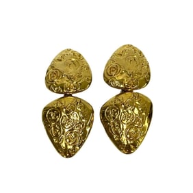 CHANEL Vintage 93P Engraved Coco Mark Motif Earrings/Ear Cuff Gold 198-5
