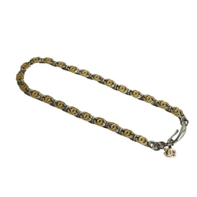 CHANEL Vintage 00T Engraved Coco Mark Necklace Choker Pendant Silver Beige g86-8