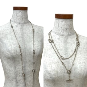 HERMES Farandole Long Necklace, 925 Sterling Silver, Chain, 67892