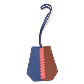 Hermès Crochet Cle Grand Trasage Brick Bleu Zélige Rose Azalee Blue Bag Charm C Stamped HERMES