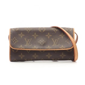 Louis Vuitton Pochette Twin PM Shoulder Bag in Coated Canvas and Leather with Monogram Design,