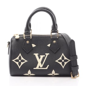 Louis Vuitton Nano Speedy Two-Tone Leather Handbag Monogram Empreinte Women's Black/Beige M81456