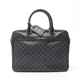 Louis Vuitton Ikar Briefcase, Business Bag, Coated Canvas, Leather, Damier Graphite, Men's, Black,