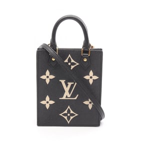 Louis Vuitton Petite Sac Plat Two-Tone Leather Handbag Monogram Empreinte Women's Black/Beige M57937
