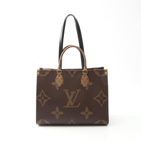 Louis Vuitton On the Go MM Tote Bag in Coated Canvas and Leather with Monogram Giant Reverse