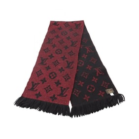 Louis Vuitton Echarpe Logomania Precious Scarf, Wool, Silk, and Polyester, Women's, Black Bordeaux,