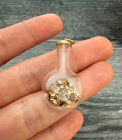 Vintage Gold Flakes in a Bottle Pendant, 14K Gold