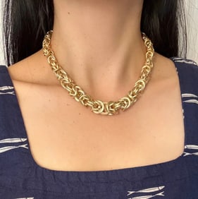 Statement 14K Gold Byzantine Style Collar Necklace (I)