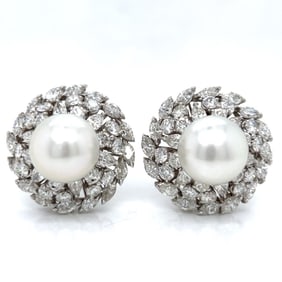 GIOVANNE 1960’s 18K White Gold South Sea Pearl & Diamond Earrings