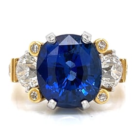 Platinum & 18K Yellow Gold AGL Certified 7.03 Ct. Sapphire & Diamond Ring