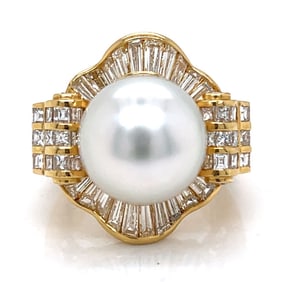18K Yellow Gold South Sea Pearl & Diamond Ring