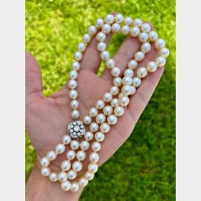 Art Deco Platinum GIA Certified Pearl & Diamond Necklace