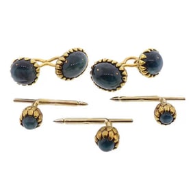 18K Gold & Cat's Eye Green Tourmaline Dress Set