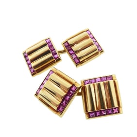Tiffany Retro “Tank Style?? 14K Gold & Unheated Burmese Ruby Cufflinks