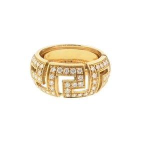Signed Gianni Versace GRECA SAFFO 18K Gold Diamond Ring