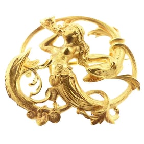 French Art Nouveau Mermaid & Sea Monster Pin