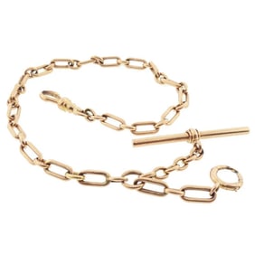 Victorian 14K Rose Gold Trombone Link Watch Chain