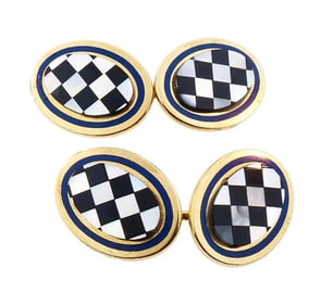 Tiffany & Co. 18K Gold, Enamel Hardstone Inlay Cufflinks
