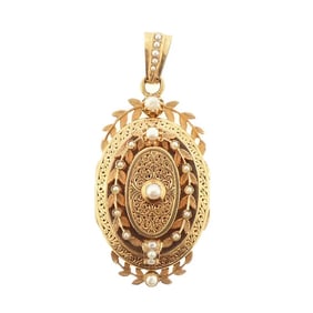 19th Century French 18K Gold & Pearl Vinaigrette Portrait Locket