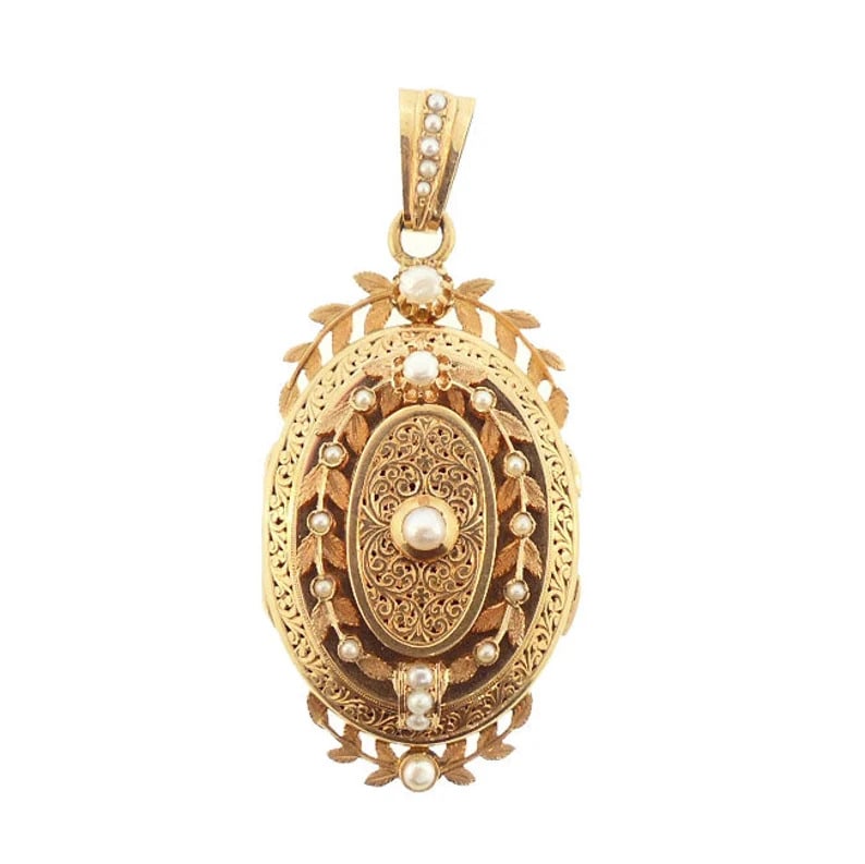 19th Century French 18K Gold & Pearl Vinaigrette Portrait Locket (1 of 2)