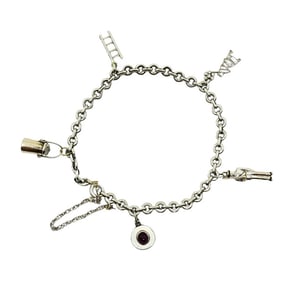Vintage Platinum Charm Bracelet Diamond Gemstone