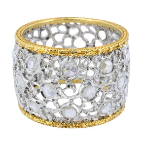 Vintage Buccellati 18k Two-tone Gold Diamond Open Work Band Ring