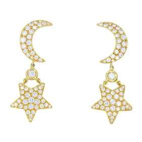 Mouawad 18k Gold Diamond Moon Star Celestial Drop Earrings
