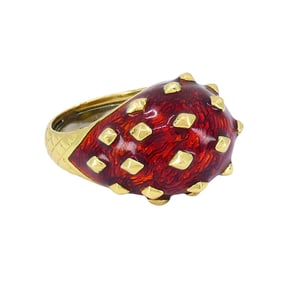 Vintage David Webb 18k Gold Enamel Dome Cocktail Ring
