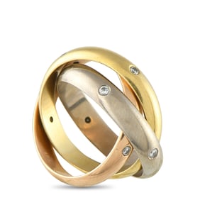 Cartier Trinity 18K Rose, Yellow and White Gold Diamond Rolling Band Ring CA10-072825