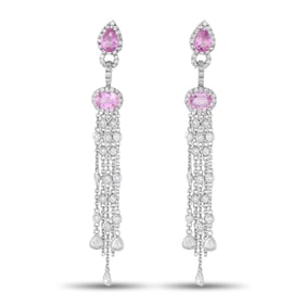 LB Exclusive 18K White Gold 2.36ct Diamond and Sapphire Dangle Earrings MF06-081925