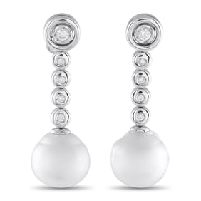 LB Exclusive 18K White Gold 0.45ct Diamond and Pearl Drop Earrings MF23-090525