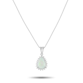 LB Exclusive Platinum 0.50ct Diamond and Opal Pendant Necklace MF24-082125