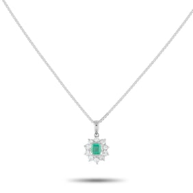 LB Exclusive Platinum 0.30ct Diamond and Emerald Pendant Necklace MF10-082225