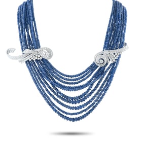 LB Exclusive 18K White Gold 9.75ct Diamond and 400.0ct Sapphire Multi-StrandNecklace MF12-090525