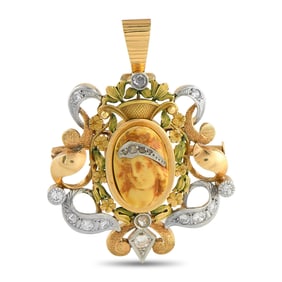 LB Exclusive 18K Yellow and White Gold 0.45ct Diamond Enamel Cameo Religious Pendant MF01-090525