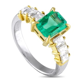 LB Exclusive Platinum and 18K Yellow Gold 0.76ct Diamond and Emerald Ring MF14-073025
