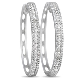LB Exclusive 14K White Gold 3-Row 1.06 Carat VS1 G Color Diamond Hoop Earrings AER-10968W