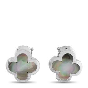 Van Cleef & Arpels Pure Alhambra 18K White Gold Black Mother of Pearl Earrings VC30-073125