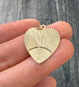 Vintage 14K Gold Engine Turned Heart Charm
